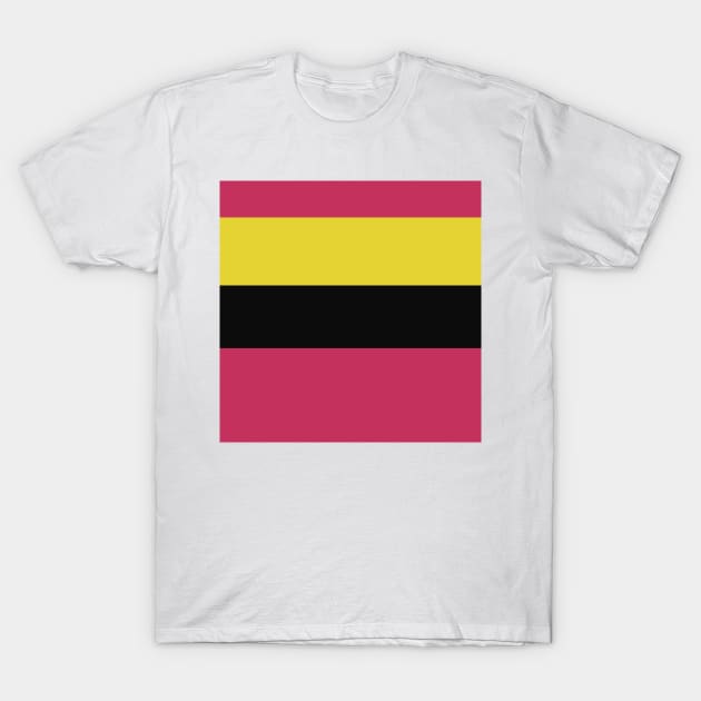 A matchless blend of Anti-Flash White, Raisin Black, Almost Black, Dark Pink and Piss Yellow stripes. T-Shirt by Sociable Stripes